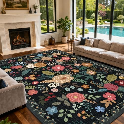 10x14 Area Rug for Living Room Washable Carpet (Black) - Image 2