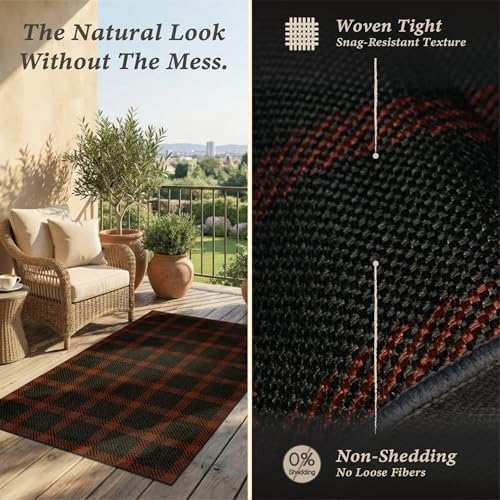 Easy Jute Red Black Buffalo Plaid 3x4 Rug, Washable Farmhouse Front Door Mat, Low Profile Entryway Rug for Porch, Kitchen & Mudroom - Image 5