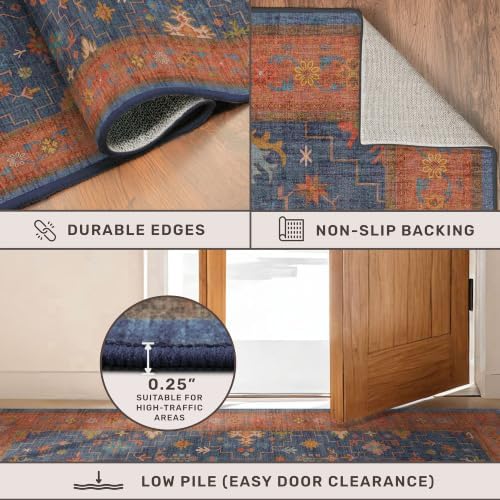 Hazo Haus Navy Blue Runner Rug 2x5 for Hallway, Kitchen, Bathroom, Mudroom, Laundry Room, Washable Non Slip Non Skid Rubber Backing Low Pile Stain Resistance - Image 5