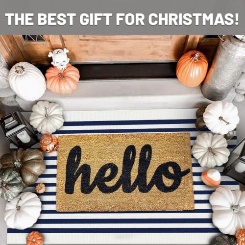 IOHOUZE 2.3x3.6 Striped Outdoor Doormat, Washable Door Rug, Navy White - Image 2