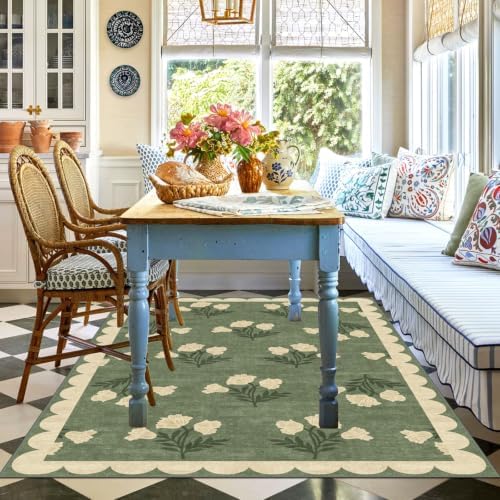 4x6 Boho Bedroom Rug - Moss Green Soft Washable Entry Rug Non Slip - Image 6