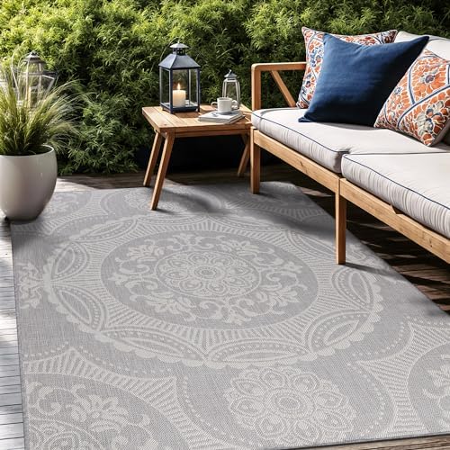 Luul Home Medallion Outdoor Rug 8x10 Washable Outside Carpet for Indoor Patio Porch Waterproof Easy Cleaning Non Shedding Area Rugs Gray 8 x 10 - Image 6