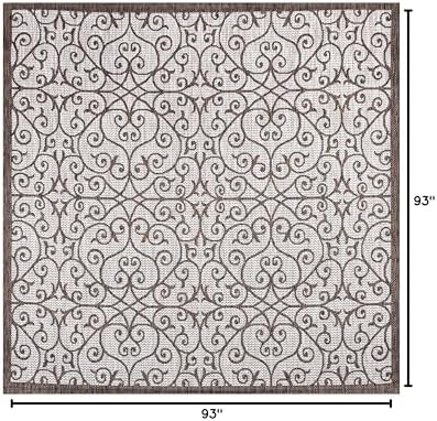 JONATHAN Y Vintage Filigree Indoor Outdoor Square Area Rug 8X8 Taupe/Espresso, Madrid Textured Weave for Backyard, Patio, Porch, Easy-Cleaning, High Traffic, Pet-Friendly, Non-Shedding (SMB107C-8SQ) - Image 2