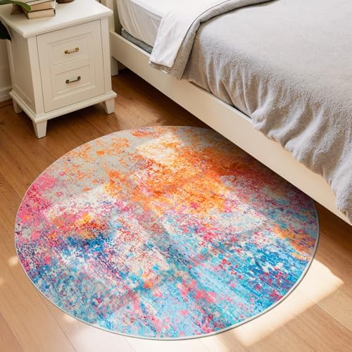 Rugflix Round Area Rugs 4Ft for Living Room, Washable Colorful Circle Rug - Image 3