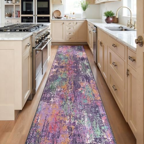 RELEANY Washable Runner 2'x10' Abstract Area Rug for Hallway Purple Multi by RELEANY