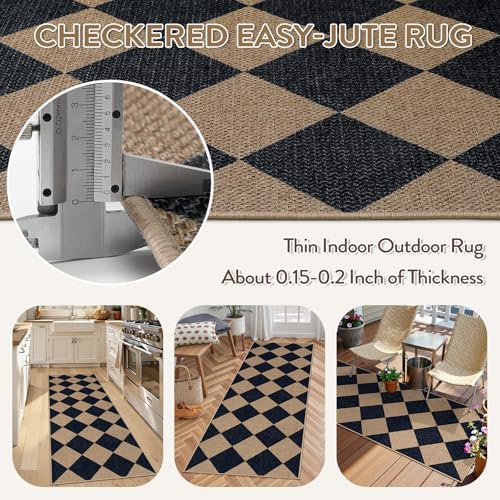 Lahome Checkered Easy Jute Outdoor Runner Rug, 2x6 Kitchen Rugs Washable - Image 4
