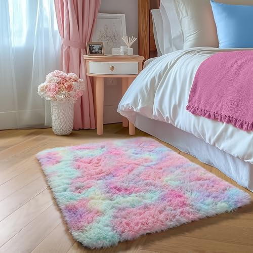 Amdrebio Rainbow Unicorn Pastel Small Mini Area Rug 2x3 for Kids Bedroom - Image 5