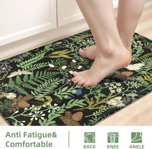 2PC Botanical Kitchen Rugs Set, Black Green, 17.3"x28" + 17.3"x59" - Image 5