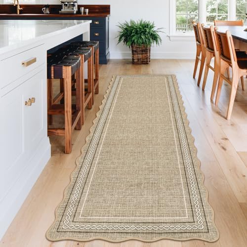 GarveeHome Scalloped Washable Runner Rug 2x6 Hallway Runner Non Slip, Jute - Image 2
