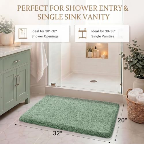 Yimobra Bath Rugs for Bathroom 32X20,Plush Non Slip Bath Mat,Light Green - Image 2