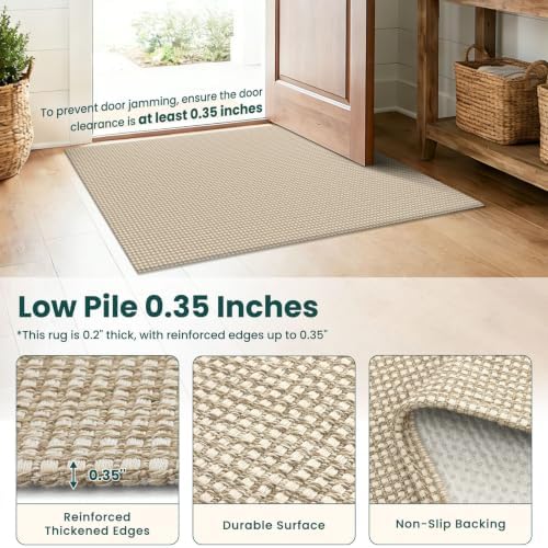 KOZYFLY Washable 4x5 Entry Woven Area Rug, Braided Throw Rugs for Entryway, Non Slip Door Mat Indoor Entrance, Flatweave Carpet for Foyer, Bedroom, Dining, Office, Oatmeal Beige - Image 4