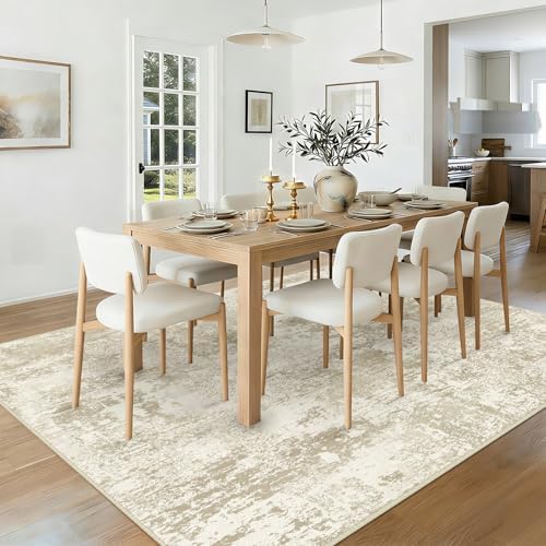 RELEANY Washable 9'x12' Abstract Area Rug for Living Room Cream Beige - Image 2