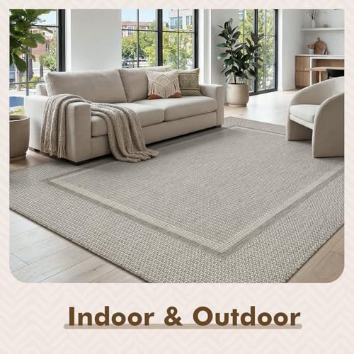 MontVoo-Outdoor Rug-Patio Rug 5x7 ft Indoor Outdoor Rugs Outdoor Carpet for Patio Deck Balcony Porch, Outside Rugs Textured Weave, High Traffic, Pet Friendly, Non Shedding, Modern Grey - Image 3
