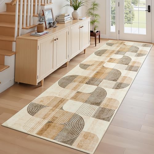 Washable Hallway Runner Rug Non Slip Kitchen Rugs Neutral Beige 2x10 - Image 2