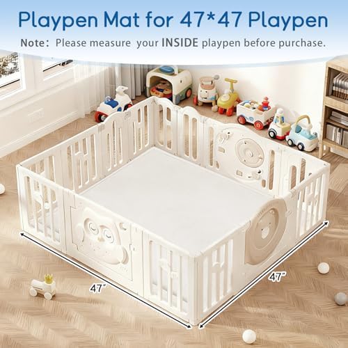 Baby Play Mat for Floor Nursery Rug Muscle Mat Area Rug Playroom Rug 47"x47" Playpen Mat Elastic Foam 1.3" Thick Crawling Mat for Babies,Toddlers, Infants, Kids,Cream - Image 6