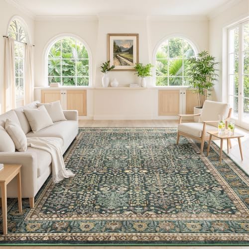 Lofus 7x9 Washable Area Rug for Living Room, Non-Slip Green Boho Carpet by Lofus