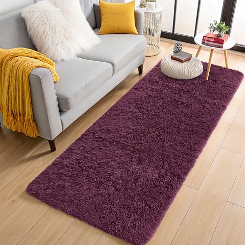 OLANLY 2x5 Machine Washable Runner Rugs for Hallway, Soft Fluffy Shaggy Bedside Rugs for Bedroom, Living Room, Indoor Floor Carpet for Kids Girls Boys, Nursery Rooms, Home Decor Aesthetic, Burgundy by OLANLY