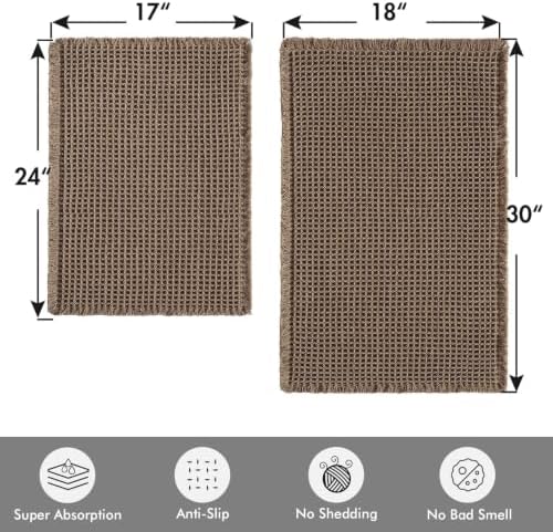 MIULEE Set of 2 Waffle Bathroom Rugs Coffee Brown Bath Mat 17"x24"+18"x30" - Image 2