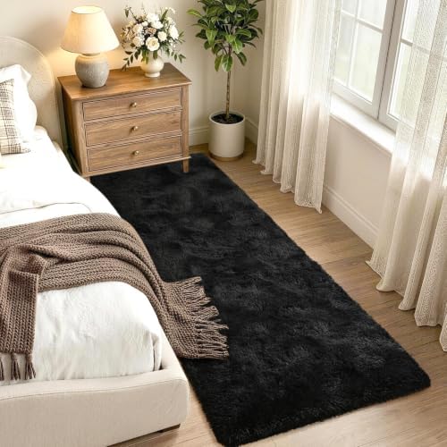 Noahas 2x6 Black Fluffy Soft Runner Rug Non-Slip for Bedroom Dorm Hallway - Image 2