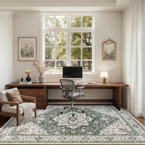4x6 Area Rugs Living Room: Washable Rug for Bedroom Green Ivory - Image 5