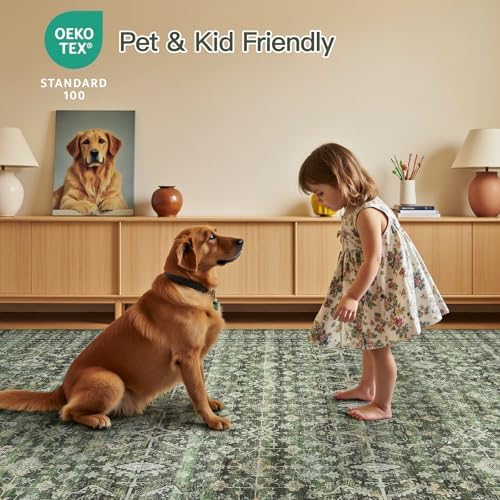 6x9 Area Rugs for Living Room Bedroom, Green Washable Non-Slip Carpet - Image 5