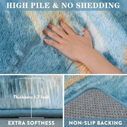 8x10 Abstract Blue Fluffy Rug for Bedroom Living Room Washable Non-Slip - Image 6