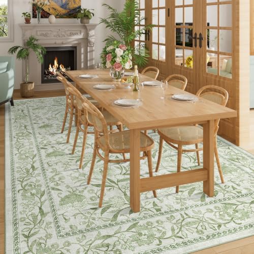 DUKINO 9x12 Area Rug for Living Room Vintage Floral Washable Rug Sage Green - Image 5