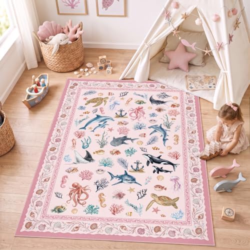 Arenarug 3x5 Kids Playroom Rug Washable Coastal Nursery Rug, Blush Pink - Image 2