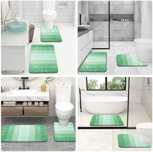 OLANLY Microfiber Bathroom Rugs Sets 3 Piece, Absorbent Bath Mats, Green - Image 6