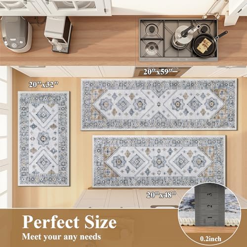 HEBE Boho Kitchen Rugs Set of 3, Non Slip Washable Kitchen Mats for Floor - Image 2