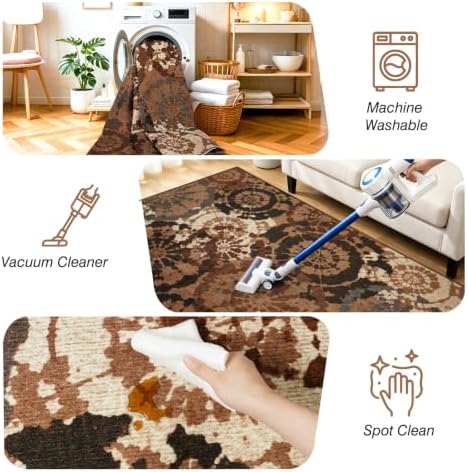 Large Boho Modern 8x10 Area Rug, Rust & Taupe Low-Pile Washable Rug - Image 5
