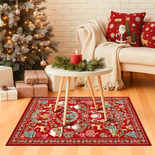 Rugxara Christmas Rug 2x3 Small Entryway Kitchen Bathroom Rugs Indoor, Red - Image 3