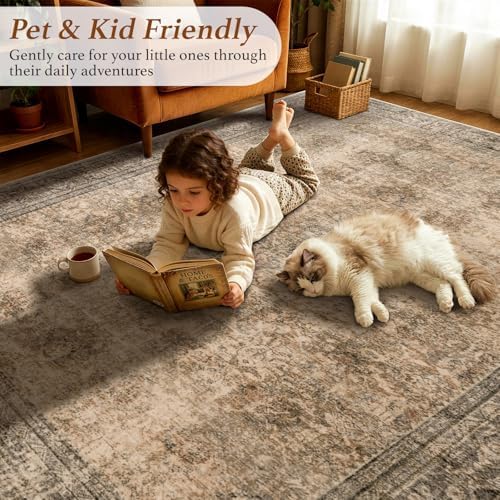 LIANLAM 5x7 Washable Area Rug, Vintage Boho Traditional Pattern, Non-Slip Stain Resistant Rug for Living Room Bedroom(5x7,Brown/Boho) - Image 5
