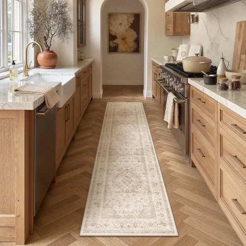 2x7 Beige Washable Runner Rug Non Slip Vintage Carpet - Image 2