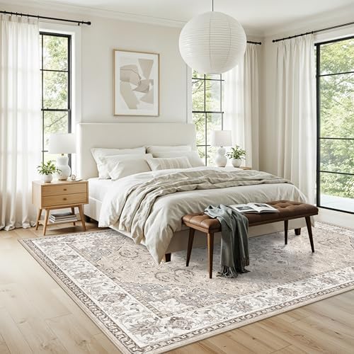 Living Room 6x9 Area Rugs: Farmhouse Washable Ultra Soft Carpet for Bedroom Nursery Indoor Vintage Stain Resistant Rug for Dining Room Non-Slip Durable Neutral Floor Mat for Pet Owners(6x9 Beige) - Image 6