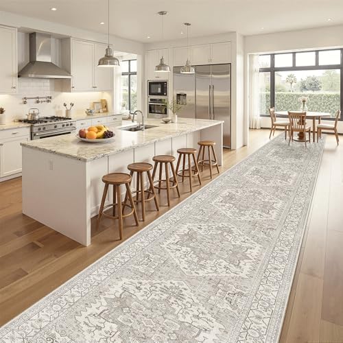 Madane Hallway Runner Rug 3x20 Washable Kitchen Runners 20ft, Beige/Brown - Image 4