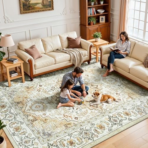 Lessymo Washable Area Rug 5x7 for Living Room, Soft Bedroom Boho Rugs Beige - Image 5