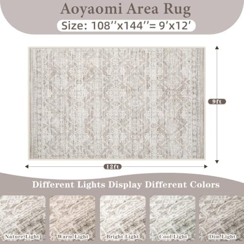 Area Rug for Living Room 9x12: Large Washable Boho Moroccan Rugs Geometric Neutral Rug, Non-Slip Foldable Morden Farmhouse Indoor Floor Carpet for Bedroom Dining Table Home(Ivory Mocha,9'x12') - Image 2