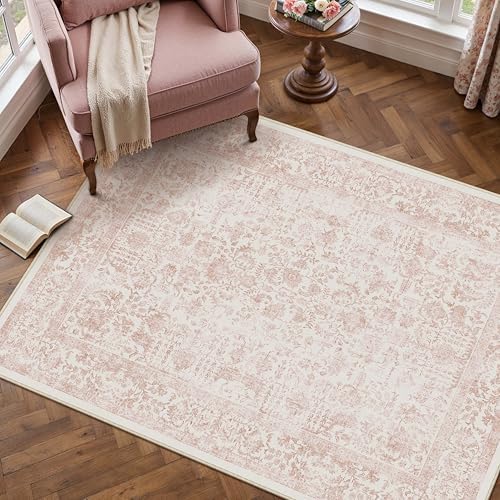 PureCozy Pink Small Area Rug 3x5 Vintage Floral - Image 2