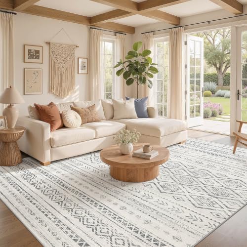Nakagishi Boho 7x9 Area Rug Living Room Rugs Machine Washable Grey - Image 2