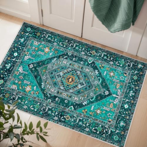 SERISSA 2x3 Washable Non Slip Boho Small Area Rug for Entryway，Teal by SERISSAHomeDecorCollection
