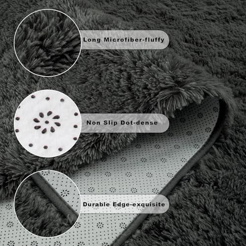 Chicrug Soft Area Rugs for Bedroom Living Room Plush Fluffy Rug 5x7 Feet, Shag Furry Area Rug Carpet Non Shedding for Nursery Children Kids Girls Room Home Decorative, Dark Grey - Image 6