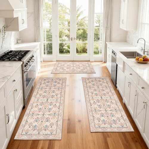 Kitchen Rug Set 3Pcs, Boho Rug Sets Non Slip Washable for Floor Thick Farmhouse Kitchen Decor Runner Rugs for Kitchen, Entryway，Laundry, Hallways 20''x32''+20''x48''+20''x59 - Image 4