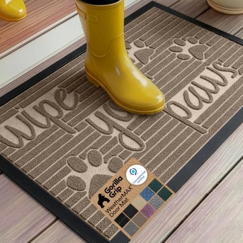 GORILLA GRIP WeatherMAX Door Mat, Indoor Outdoor Use, 35x23, Beige Paw by GorillaGrip