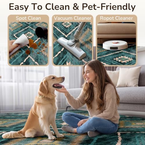 BESTSWEETIE 8'x10' Washable Area Rug for Living Room Bedroom Teal/Green - Image 4
