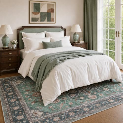 9x12 Area Rugs for Living Room, Washable Area Rug, Green - Image 3