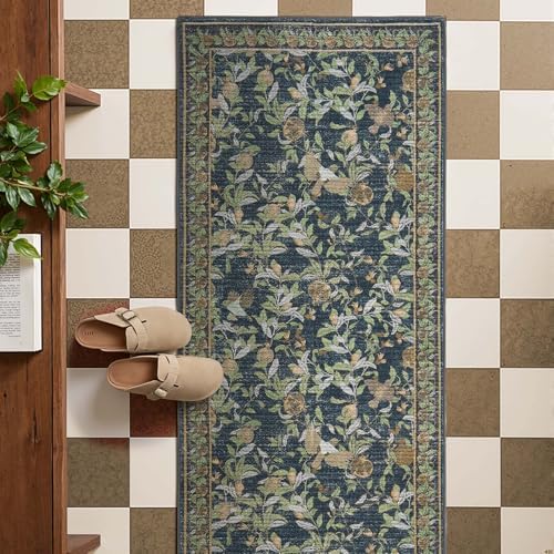 jinchan 2x6 Runner Rug Floral Vintage Washable Area Rug, Blue/Green - Image 2