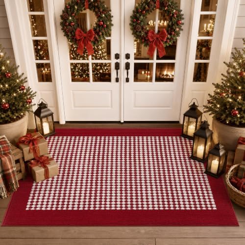 Ileading Christmas Indoor Doormat Washable Red Muddy Rugs for Dogs 32"x48" by Ileading