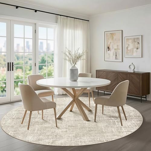 LOONGRUG Round Rug 7x7 Washable Neutral Modern Rug for Living Room Brown - Image 5