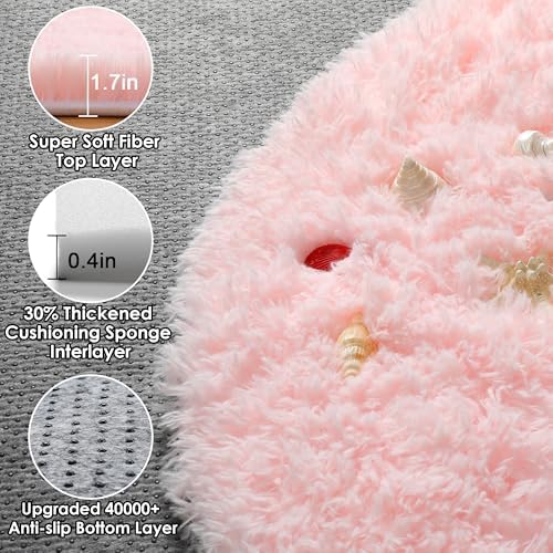 ONASAR Light Pink Round Area Rugs 5ft for Bedroom Living Room, Fluffy Circle Rug for Kids Girls Boys Teen, Soft Plush Shaggy Carpet for Nursery Dorm Classroom Playroom Home Decor Aesthetic - Image 2
